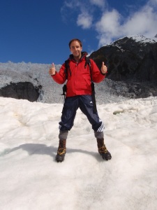 Borja con todo el equipo en el Glaciar de Franz Josef